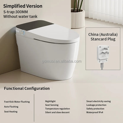 Simple Version Floor Mounted Smart Toilet with Bidet, S-Trap Drainage and Seat Heating