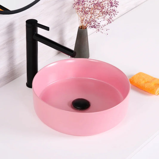 Modern Ceramic Countertop Art Color Wash Basin Top Mount Matte Pink Porcelain Vessel Sink Easy Clean Bathroom MUBI 1 Year