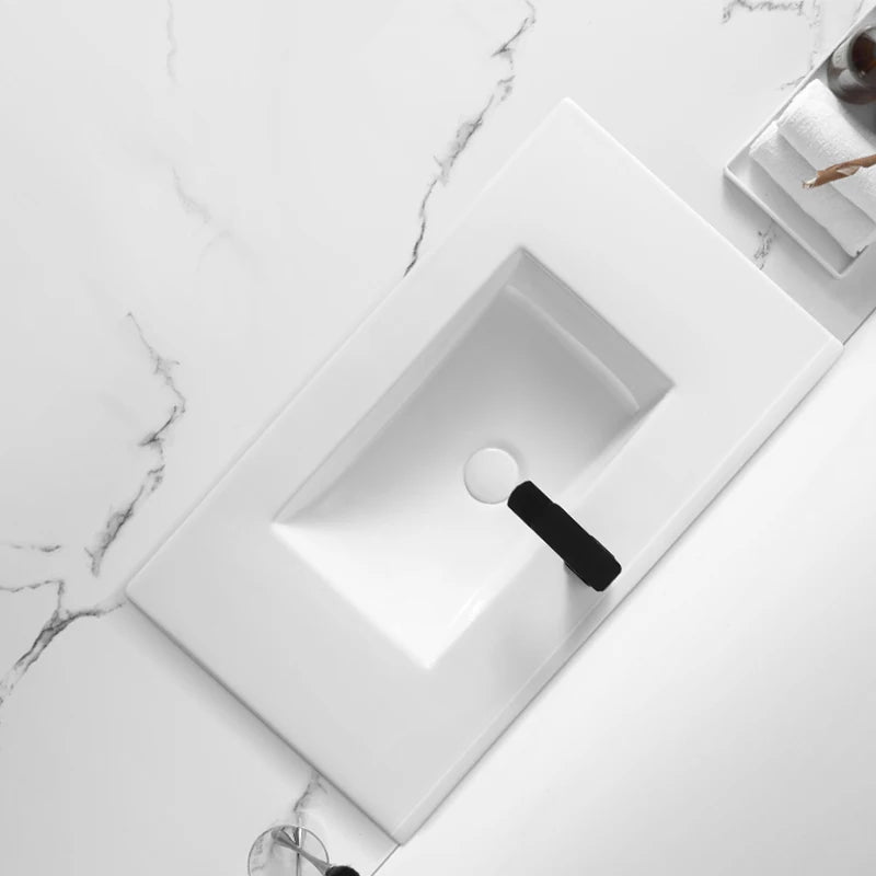 Modern Thin Edge White Ceramic Rectangular Bathroom Cabinet Vanity Sink with Hotel Application