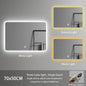 Modern Rectangle Frameless LED Bathroom Wall Mirror 70*50 Three-Color Illuminated for Hotel or Apartment