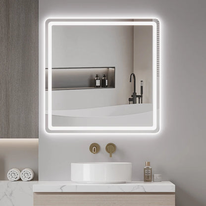 Factory Wholesale Modern Square Wall Hung LED Smart Bathroom Mirror with Illuminated Light Hotel Use Graphic Design 60x60cm