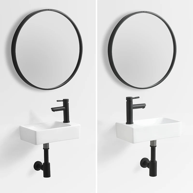 Hot Sale Modern Small Rectangular White Ceramic Wall Hung Hotel Bathroom Sink with Towel Shelf