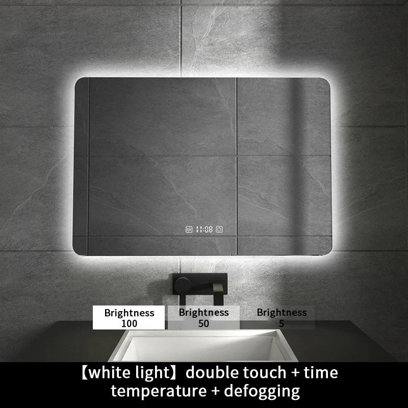 Sensor Switch Large Rectangular Vanity Mirror Anti Fog Bathroom Wall Mounted Frameless Smart Led Mirrors