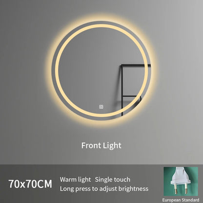 American Standard 700mm Frameless Round Bathroom LED Wall Mounted Smart Mirror Illuminated for Hotels