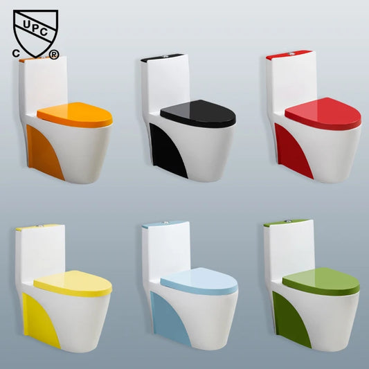 Double Colored Elongated Floor Standing Modern Ceramic One-Piece Toilet Dual Flush Multicolor S-Trap/P-Trap Slow Closing
