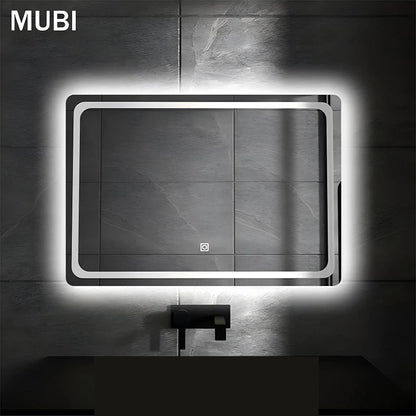 Modern Rectangle Frameless LED Bathroom Wall Mirror 70*50 Three-Color Illuminated for Hotel or Apartment