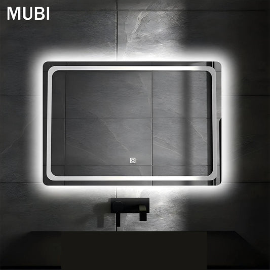 Modern Rectangle Frameless LED Bathroom Wall Mirror 70*50 Three-Color Illuminated for Hotel or Apartment
