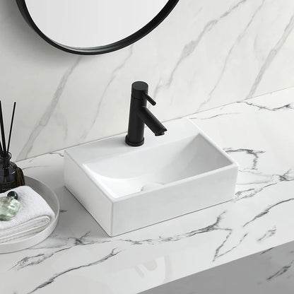 Hot Sale Modern Small Rectangular White Ceramic Wall Hung Hotel Bathroom Sink with Towel Shelf