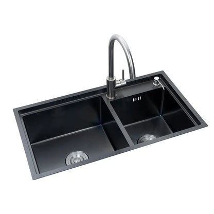 Latest Trend Nano Black Double Bowl Handmade Kitchen Sink 304 Stainless Steel Undermount Sink