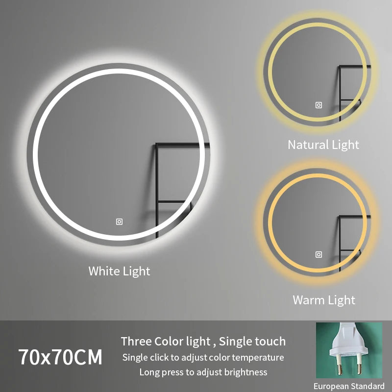 70cm Adjustable Color Temperature Modern Illuminated Bathroom Mirror LED Moisture Proof Smart Mirror for Hotel Home Graphic