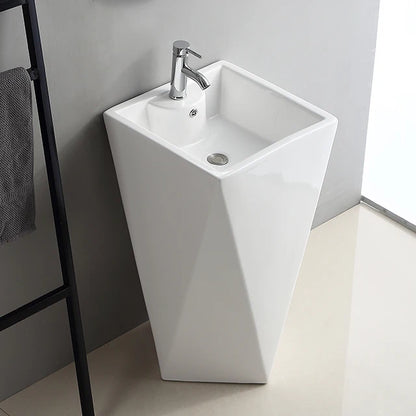 Diamond Floor Mounted Freestanding Bathroom Sink White Artistic Ceramic Pedestal Hand Wash Basin