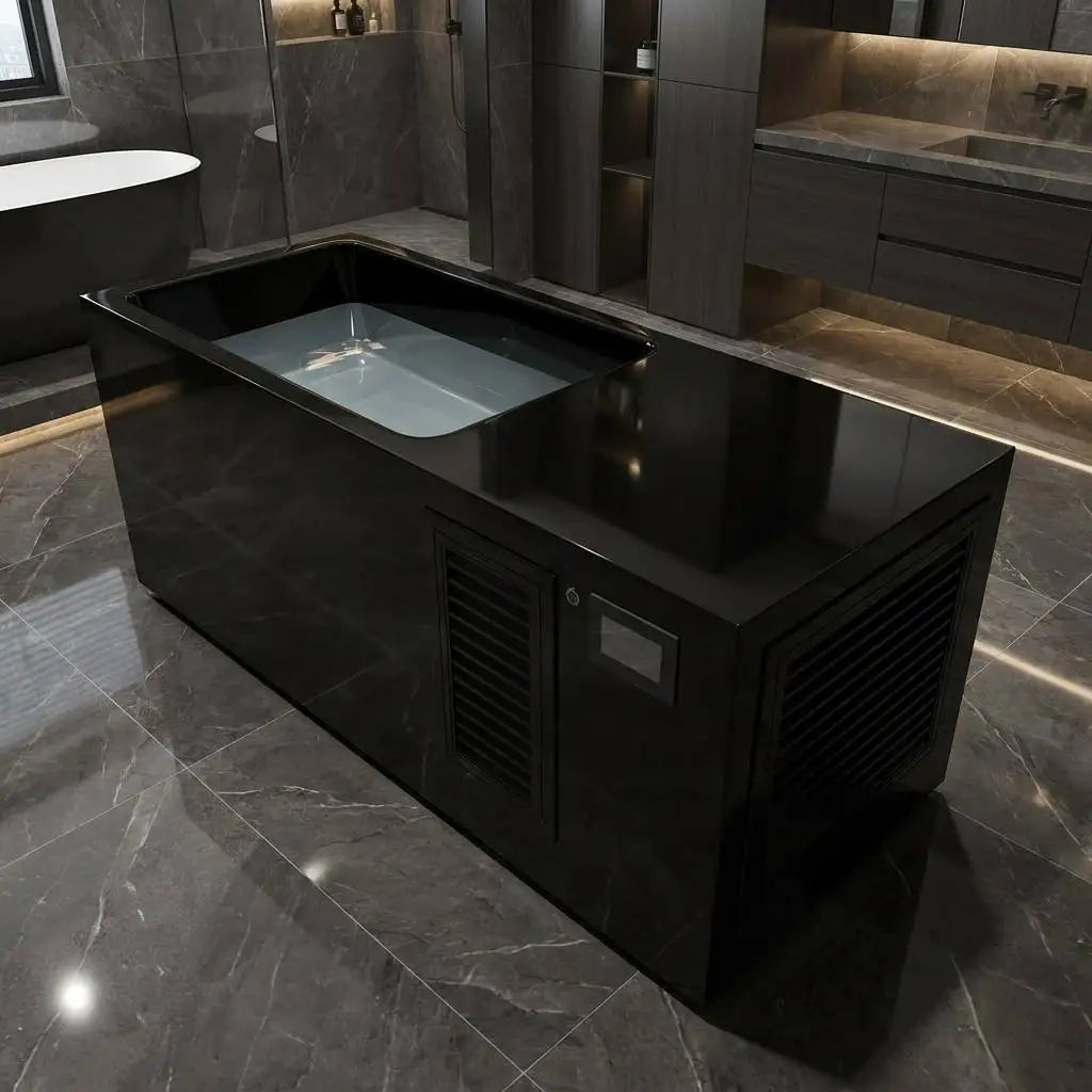 Acrylic Freestanding Black Ice Bath Tub Commercial Athlete Muscle Recovery Cold Plunge Tub with Chiller