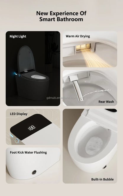 Tankless Orange Display Intelligent Toilet Floor Mounted Ceramic Electric Automatic Smart Bidet Toilet Remote Control Included