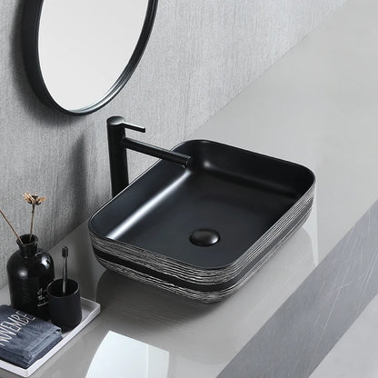 Decor Ceramic Matte Black Color Counter Top Sink Bathroom Art Rectangular Cabinet Basin