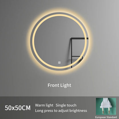 European Standard Modern Illuminated Adjustable LED Bath Round Mirror Hotel Wall-Mounted Smart Mirror