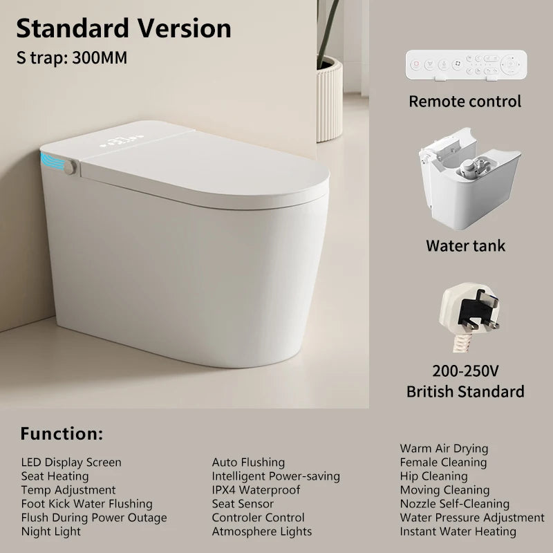 High Quality Electric Smart Toilet Ceramic WC Bathroom Elongated Bowl Floor Mounted Automatic Flush Toilet Bidet Remote Function