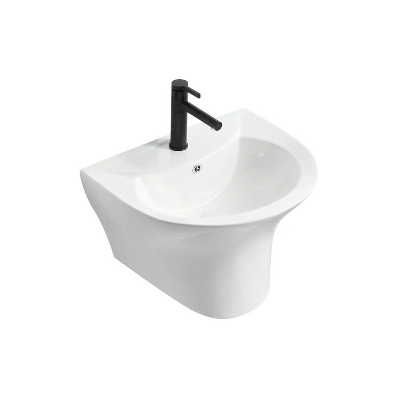 MUBI Modern Design One Piece White Bathroom Ceramic Easy Clean Wall Hung Half Pedestal Washing Basin with 2-Year Warranty
