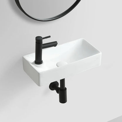 Hot Sale Modern Small Rectangular White Ceramic Wall Hung Hotel Bathroom Sink with Towel Shelf