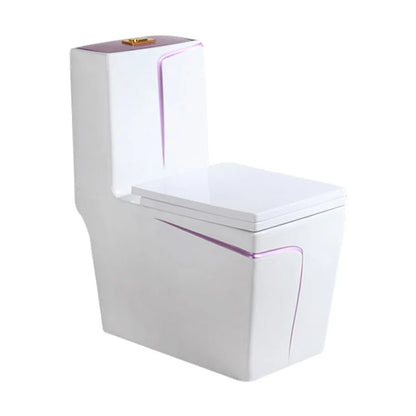 Modern Dual-Flush Square S-Trap Ceramic One Piece Toilet with Siphon Jet Flushing White Gold Color