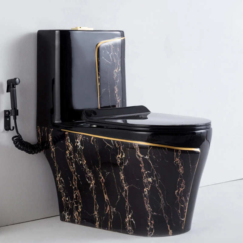 One Piece Black Gold Toilet Bowl Combo Luxury Water Closet Ceramic Bathroom WC Toilet Sink Set