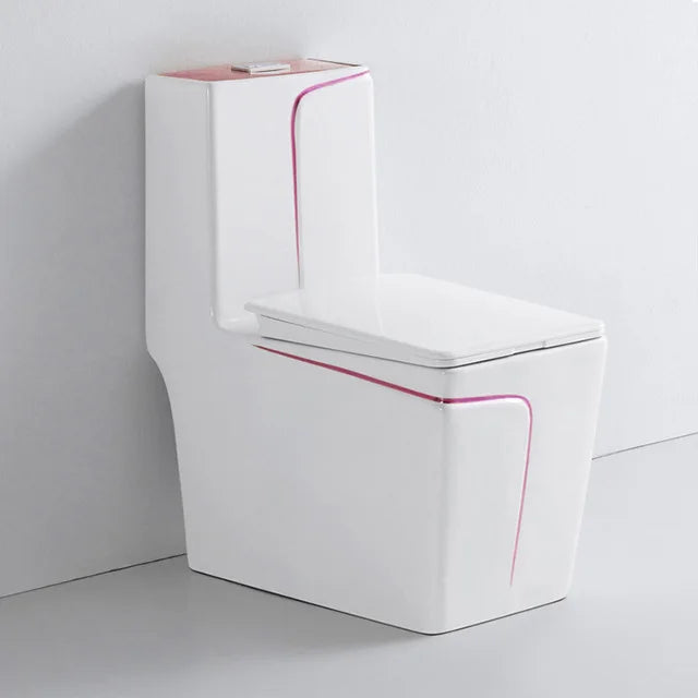 Modern Dual-Flush Square S-Trap Ceramic One Piece Toilet with Siphon Jet Flushing White Gold Color