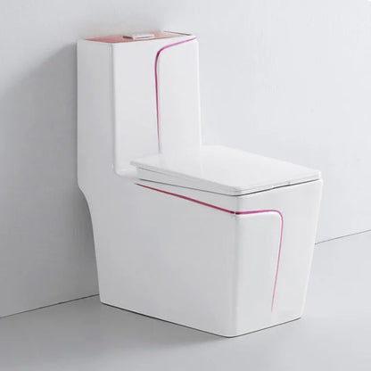 Modern Dual-Flush Square S-Trap Ceramic One Piece Toilet with Siphon Jet Flushing White Gold Color