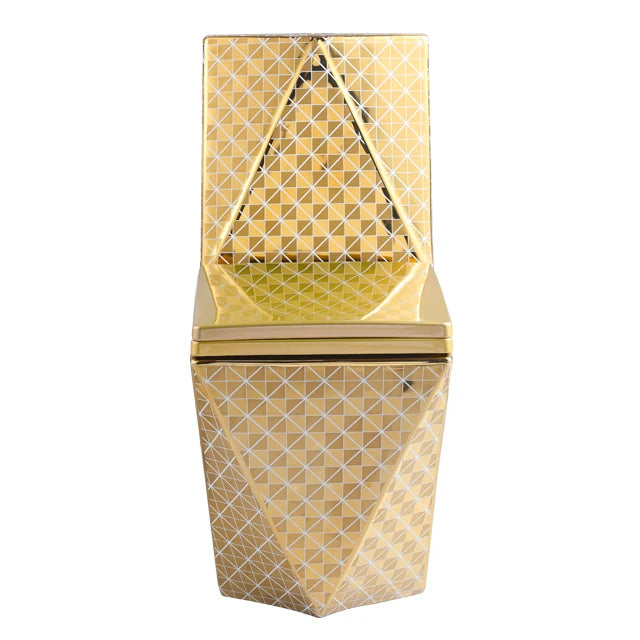Luxury Square Dual-Flush One Piece Ceramic Toilet with Gold Finish Floor Mounted 5 Year Warranty