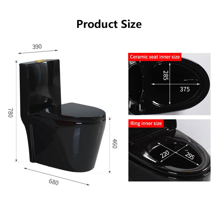 Hotel Ceramic Black Elongated Modern Toilet Floor Mounted Dual Flush One Piece Toilet Bowl S-Trap/P-Trap