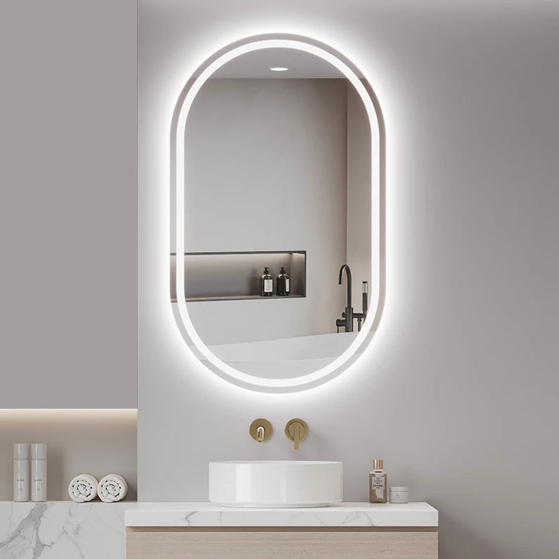 Modern Design Smart Wall Mirror Arch Shape with LED Illuminated Touch Control Moisture Proof for Home Apartment Villa Bathroom