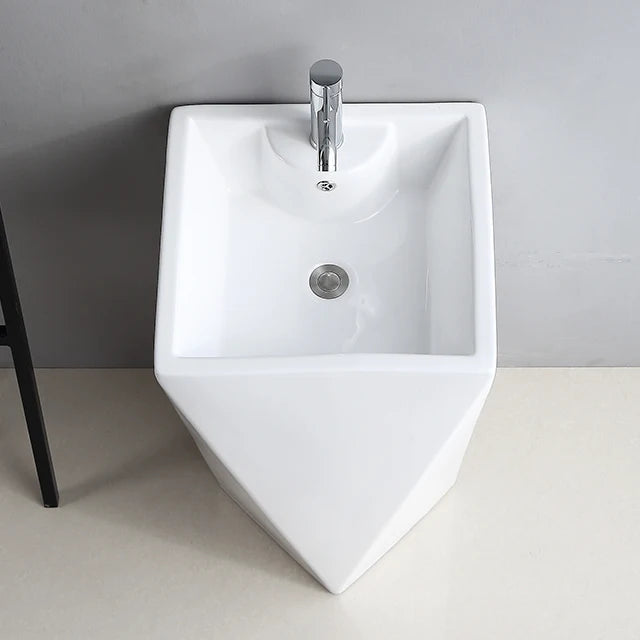 Diamond Floor Mounted Freestanding Bathroom Sink White Artistic Ceramic Pedestal Hand Wash Basin