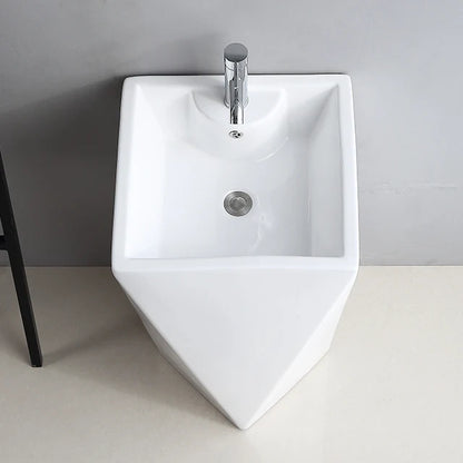 Diamond Floor Mounted Freestanding Bathroom Sink White Artistic Ceramic Pedestal Hand Wash Basin