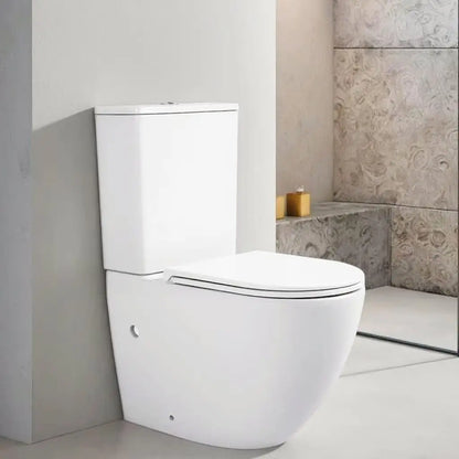 قاعدة حمام WC بدون حواف قائمة مزدوجة الشطف، وعاء مرحاض سيراميك حديث، مرحاض من قطعتين للحمام