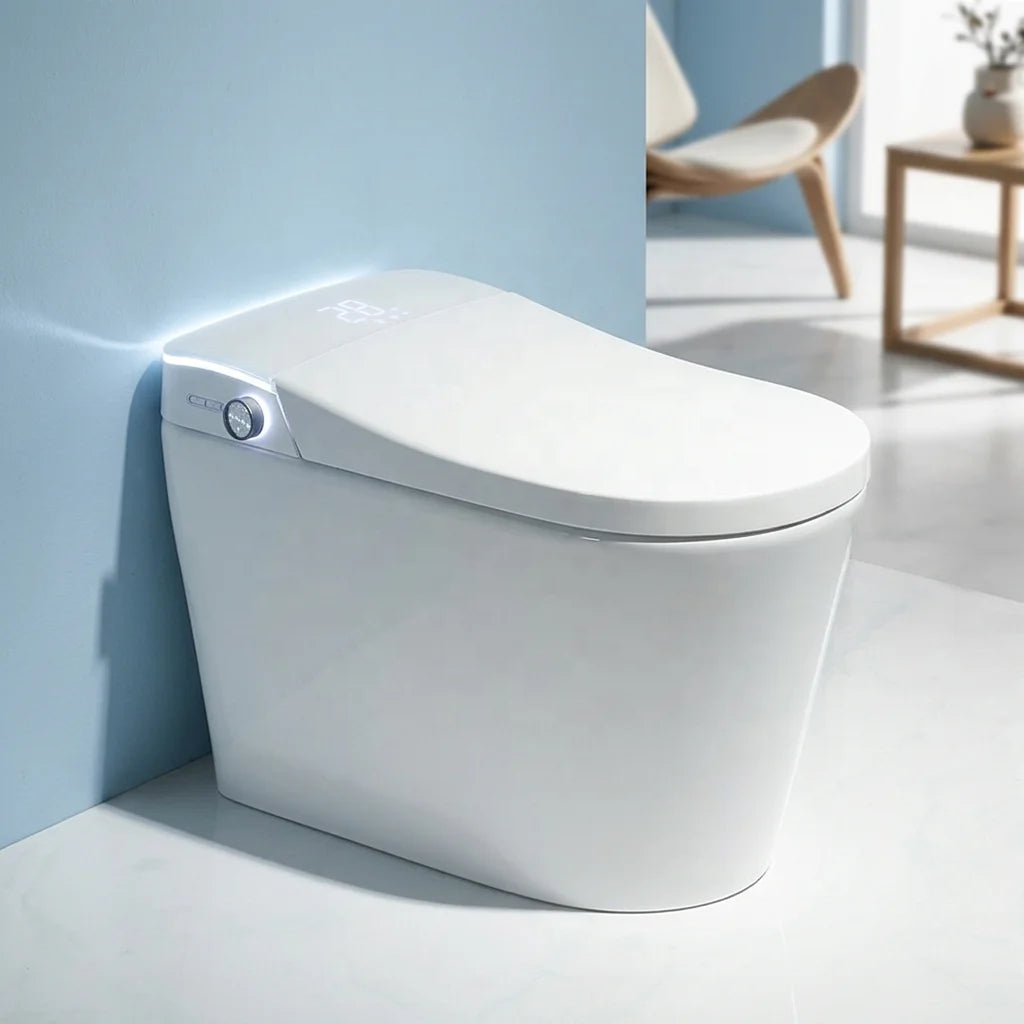 Smart One-Piece Electric Bidet Toilet with Heated Seat Night Light Wireless Remote Control, Modern Ceramic Toilet