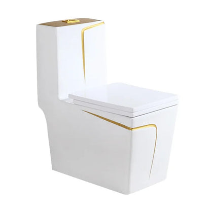 Modern Dual-Flush Square S-Trap Ceramic One Piece Toilet with Siphon Jet Flushing White Gold Color