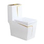Modern Dual-Flush Square S-Trap Ceramic One Piece Toilet with Siphon Jet Flushing White Gold Color