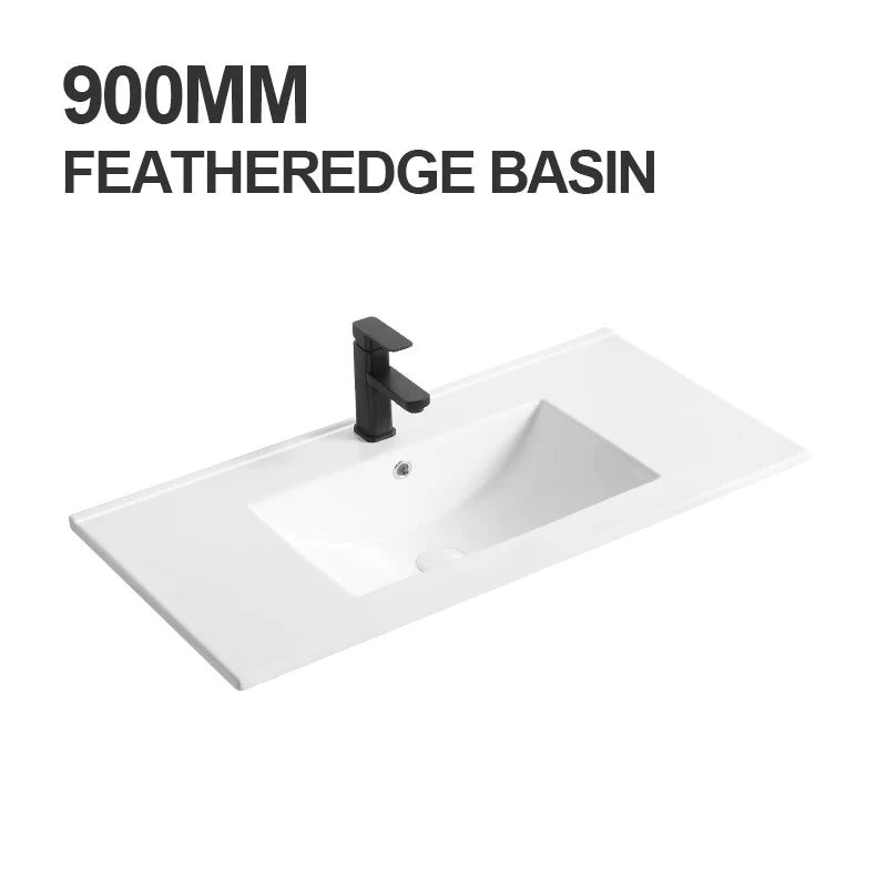 Modern 910mm Hotel Thin Edge White Ceramic Rectangular Bathroom Countertop Vanity Sink with Easy Clean for Apartment and Villa