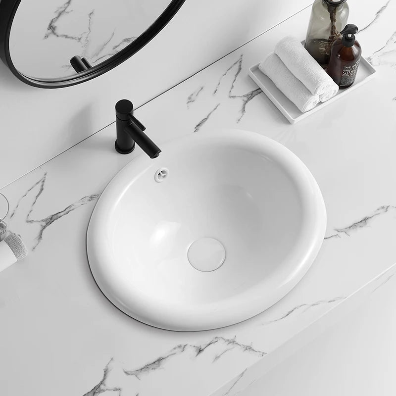 High Quality MUBI Modern Counter Top Oval Semi Recessed Easy Clean Ceramic Bathroom Vanity Sink with 2-Year Warranty