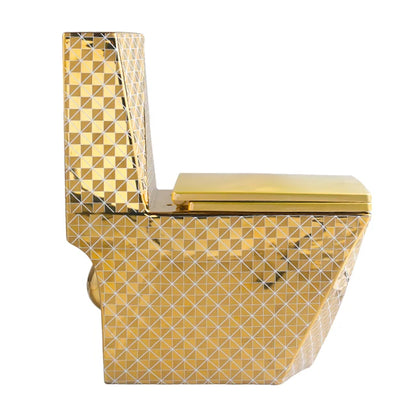 Luxury Square Dual-Flush One Piece Ceramic Toilet with Gold Finish Floor Mounted 5 Year Warranty