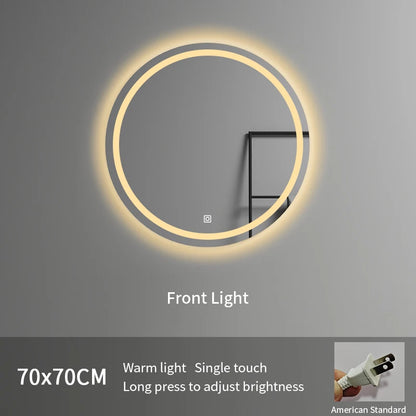 American Standard 700mm Frameless Round Bathroom LED Wall Mounted Smart Mirror Illuminated for Hotels