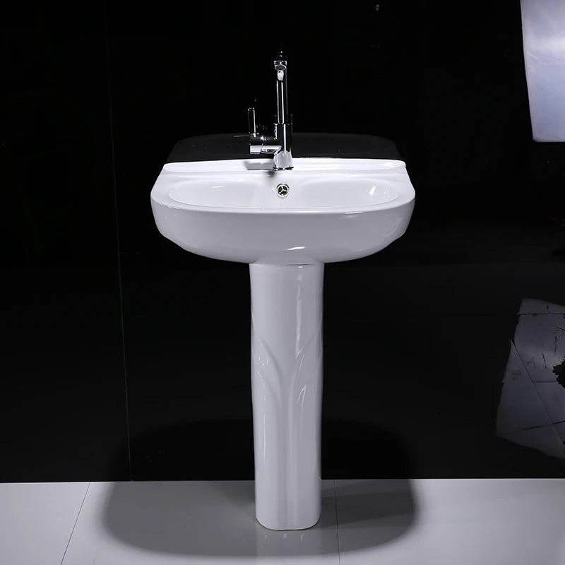 Cheap Price Modern Small Size Back to Wall Free Stand Ceramic Full Pedestal Round Basin Bathroom Sink