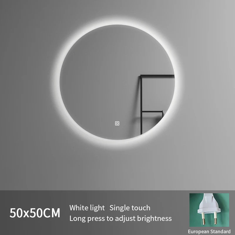 European Standard Modern Illuminated Adjustable LED Bath Round Mirror Hotel Wall-Mounted Smart Mirror