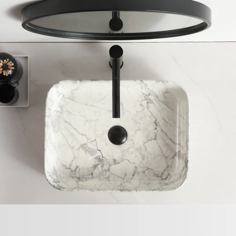 Decoration Small Rectangle Ceramic Bowl Sinks Countertop Marble Sink Wash Basin for Bathroom