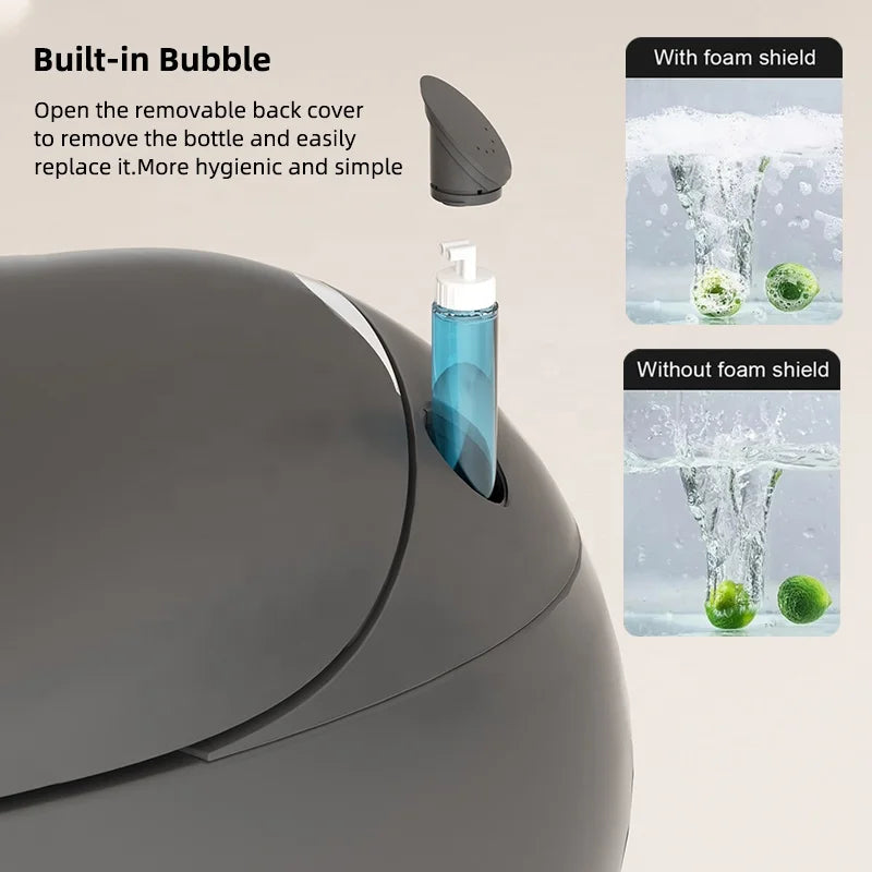 Modern Smart Toilet Bidet Grey Round S-Trap Automatic Remote Control and AI Voice Control with Heated Seat and Seat Heating