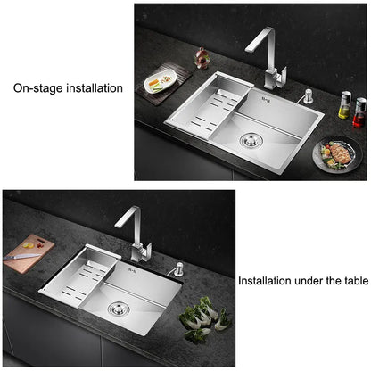 Stainless Steel Nano Wash Basin Single Bowl Undermount Kitchen Handmade Sink Silver-white Polished Modern Design Without Faucet