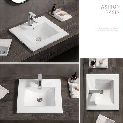 Modern Villa Hotel Apartment Slim Rectangle Ceramic White Single Hole Top Mount Bathroom Wash Basin