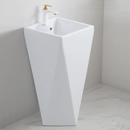 Diamond Floor Mounted Freestanding Bathroom Sink White Artistic Ceramic Pedestal Hand Wash Basin