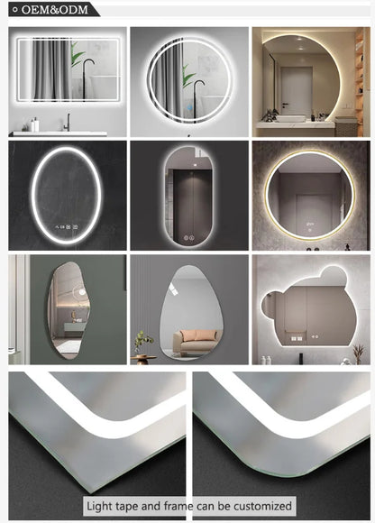 Modern Design Smart Wall Mirror Arch Shape with LED Illuminated Touch Control Moisture Proof for Home Apartment Villa Bathroom