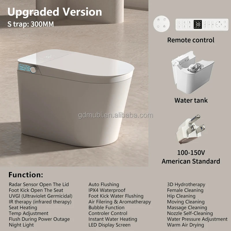High Tech Floor Standing Ceramic Smart Toilet with Remote Control Heated Seat & Air Drying for Hotel Bathroom Use