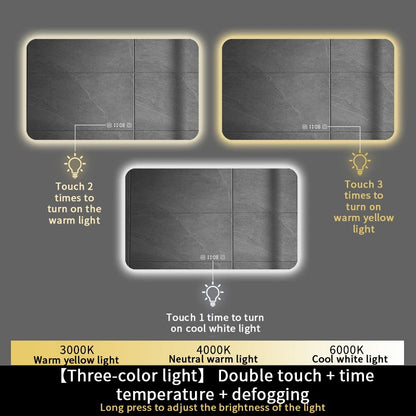Sensor Switch Large Rectangular Vanity Mirror Anti Fog Bathroom Wall Mounted Frameless Smart Led Mirrors