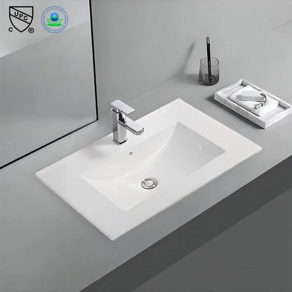 Modern 750mm White Ceramic Vanity Basin Thin Edge Rectangular Bathroom Sink for Hotels Washrooms Apartments with 3-Year Warranty
